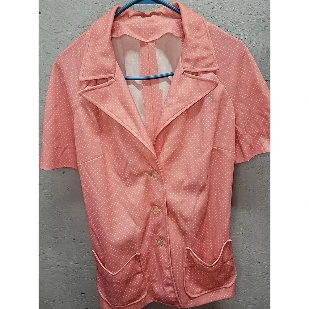 Vtg 1970's Handmade Blazer Smock Suite Jacket‎ Pink Poke A Dot Sz 2x